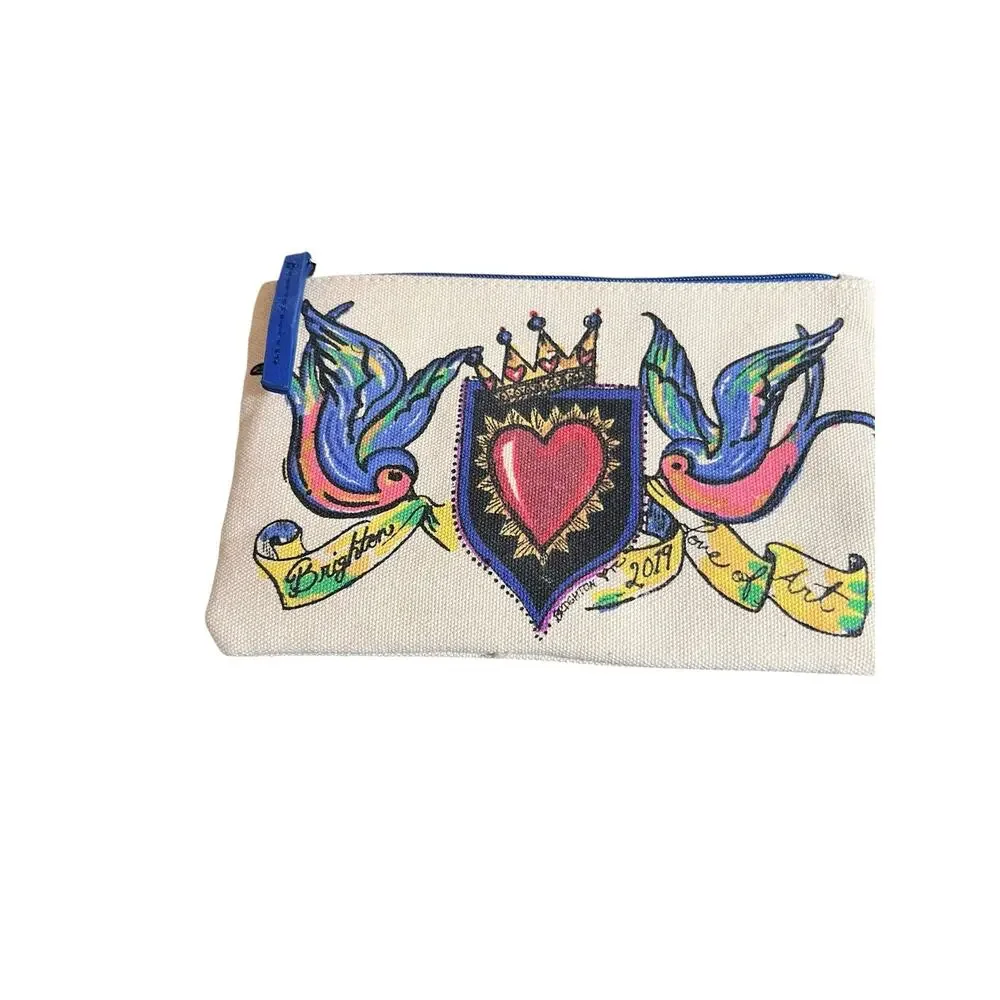 Brighton Cream Canvas Tattoo Love of Art Top-Zip Makeup Wristlet Pouch 2019